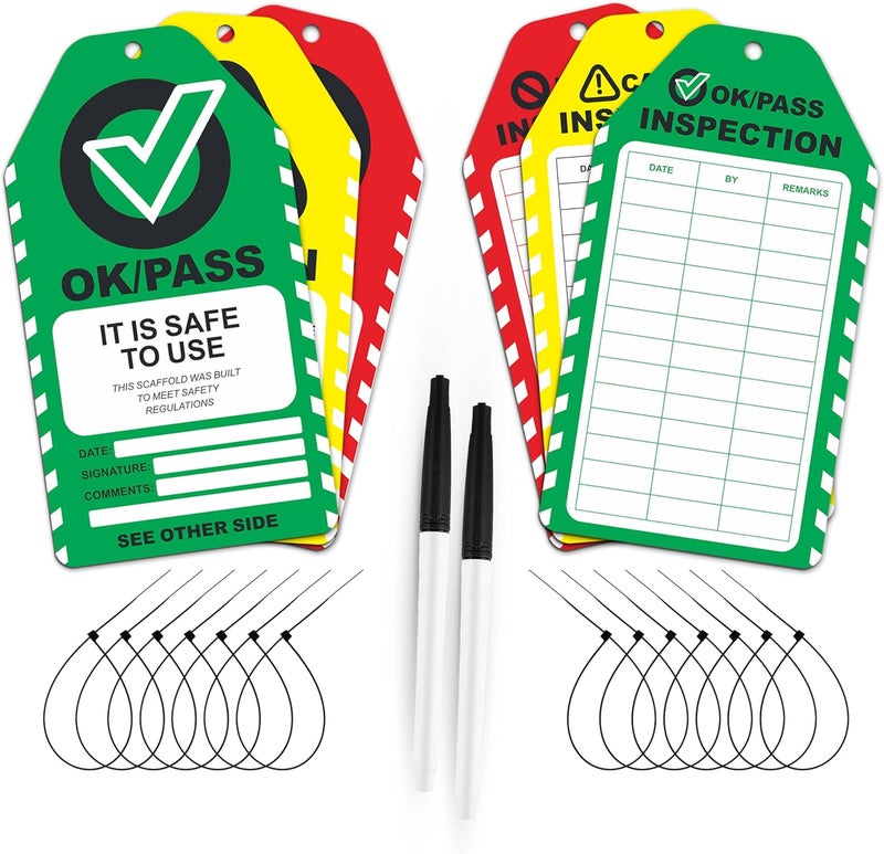 Fiivas Scaffold Inspection Tags 50 Pack, Performance Never Tear Scaffolding Safety Inspection Tags, Waterproof Scaffold Inspection Tag Outdoor, OSHA Compliant Scaffold Tags Cards Red Yellow Green - Image 1